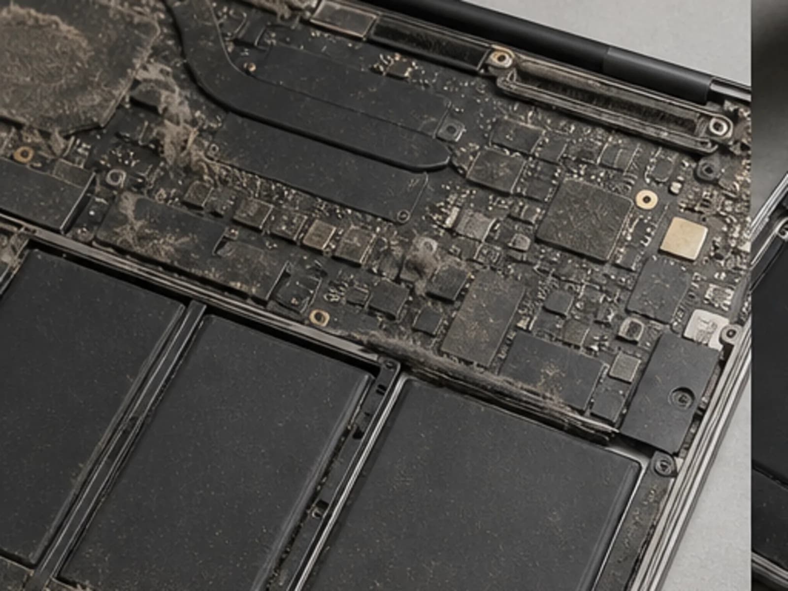Загрязнение внутри корпуса MacBook Air M2 до чистки