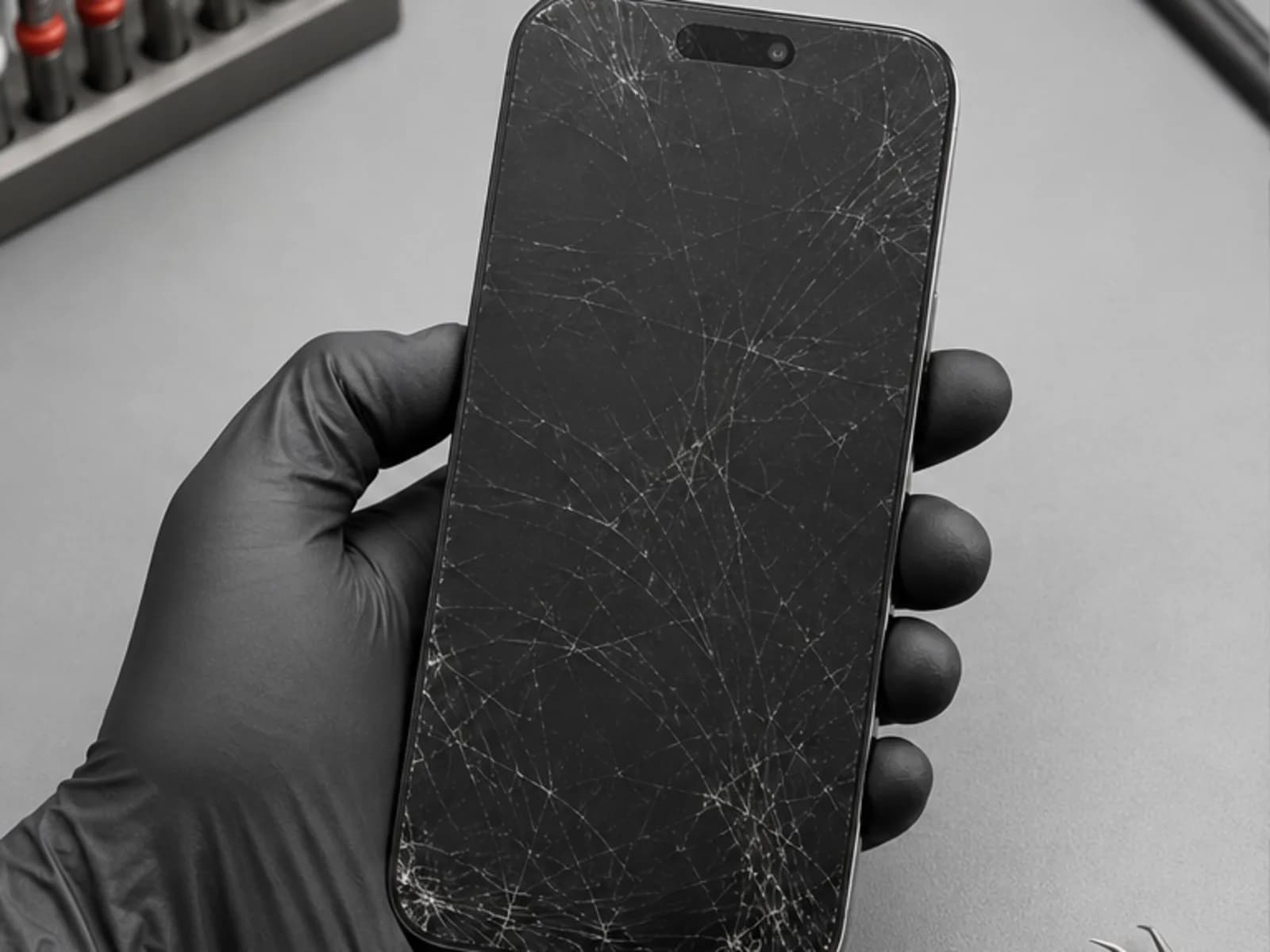 iPhone 15 Pro с трещинами на дисплее до ремонта